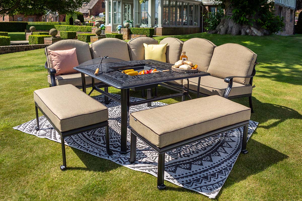 Amalfi Square Casual Dining Fire Pit Set with Benches 