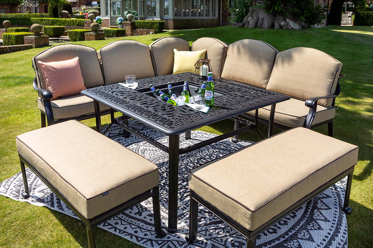 Amalfi Square Casual Dining Fire Pit Set with Benches 