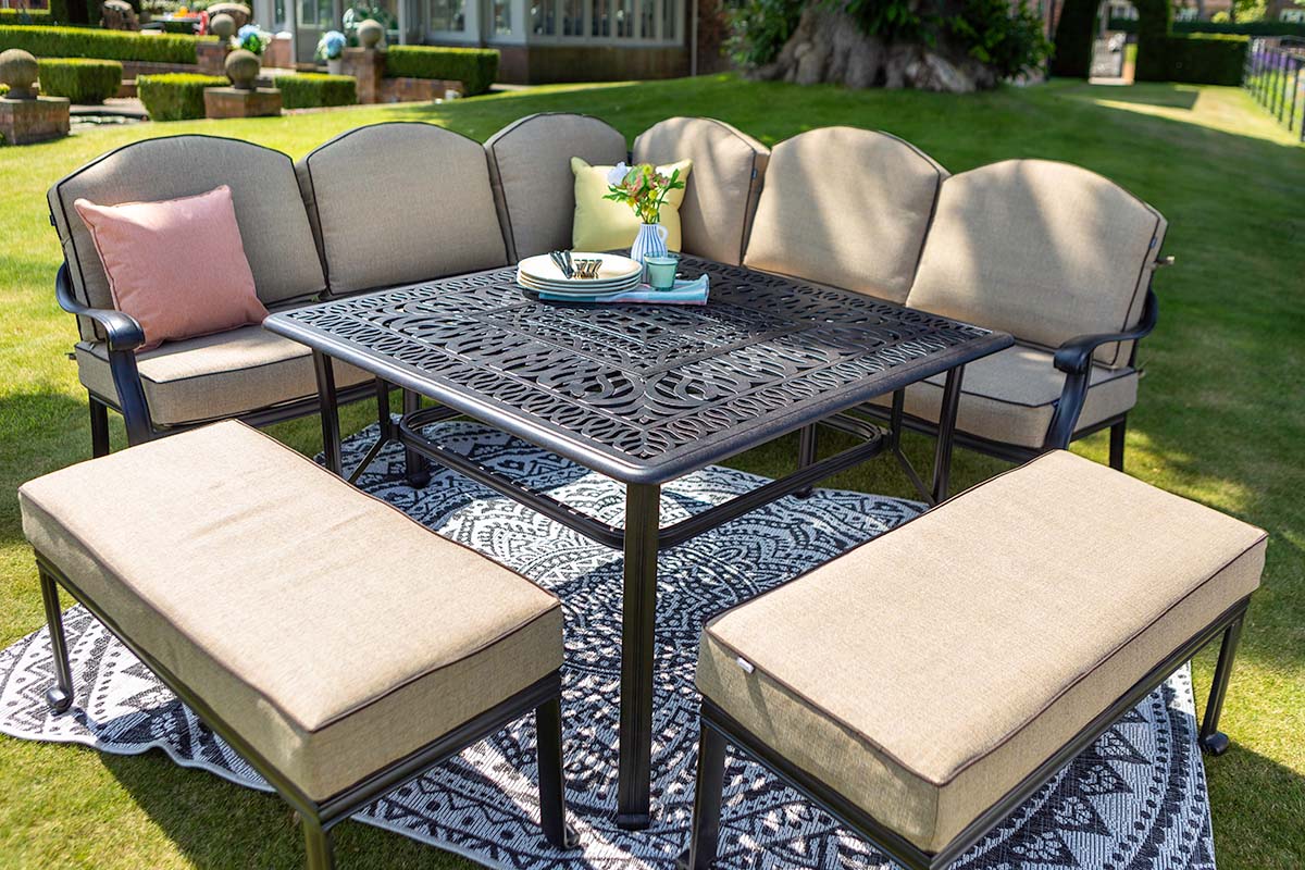 Amalfi Square Casual Dining Fire Pit Set with Benches 