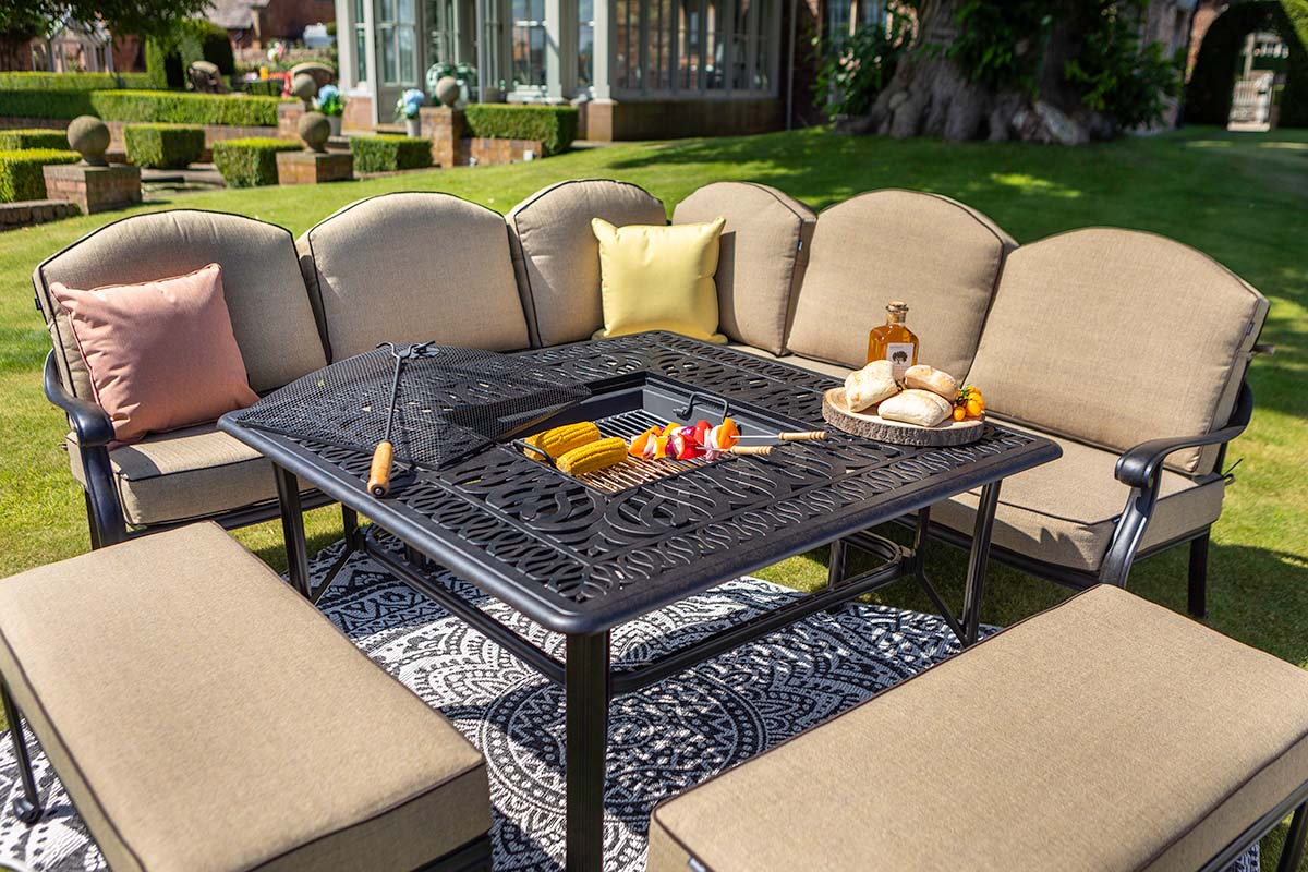 Amalfi Square Casual Dining Fire Pit Set with Benches 