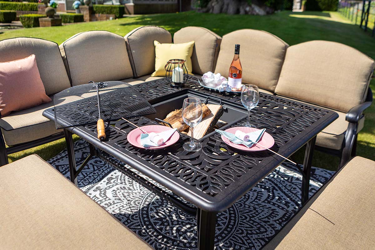 Amalfi Square Casual Dining Fire Pit Set with Benches 