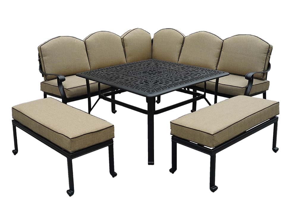 Amalfi Square Casual Dining Fire Pit Set with Benches 