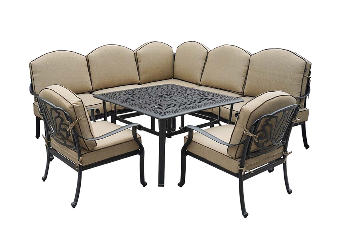 Amalfi Square Casual Dining Fire Pit Set with Lounge Chairs