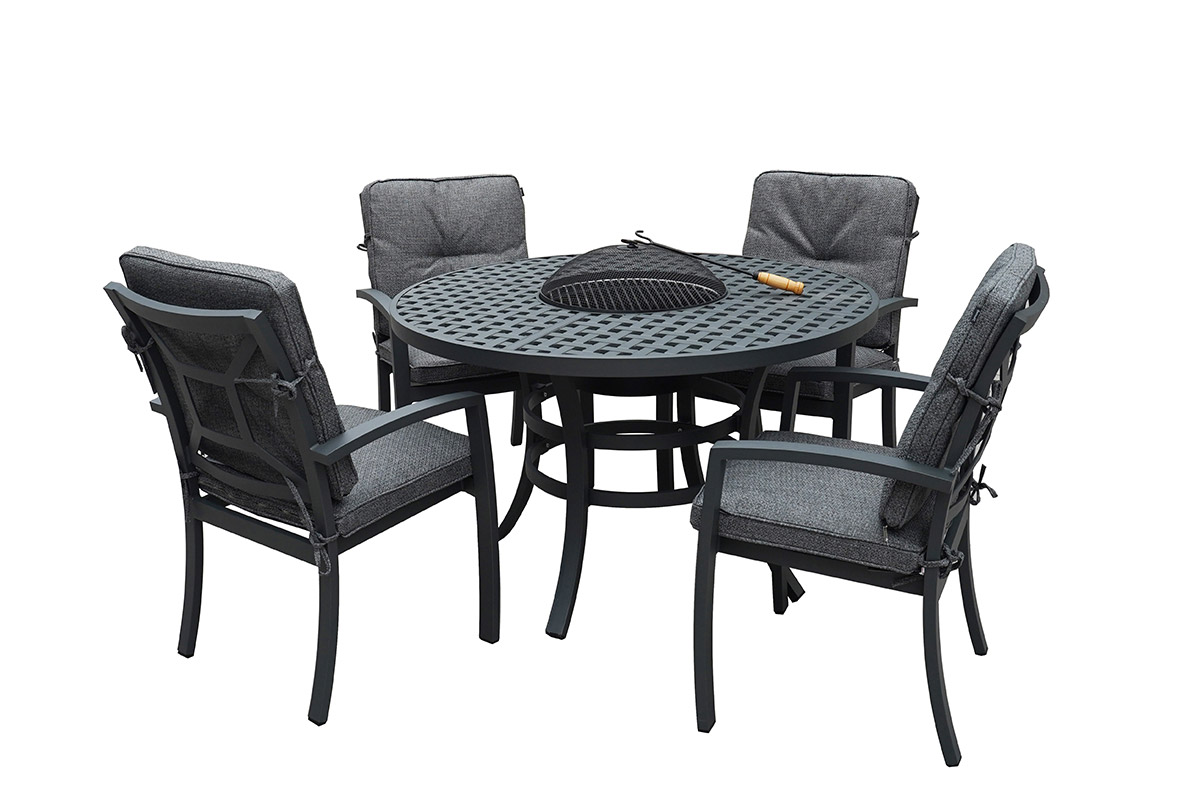 Rosario 4 Seat Round Fire Pit Dining Set 