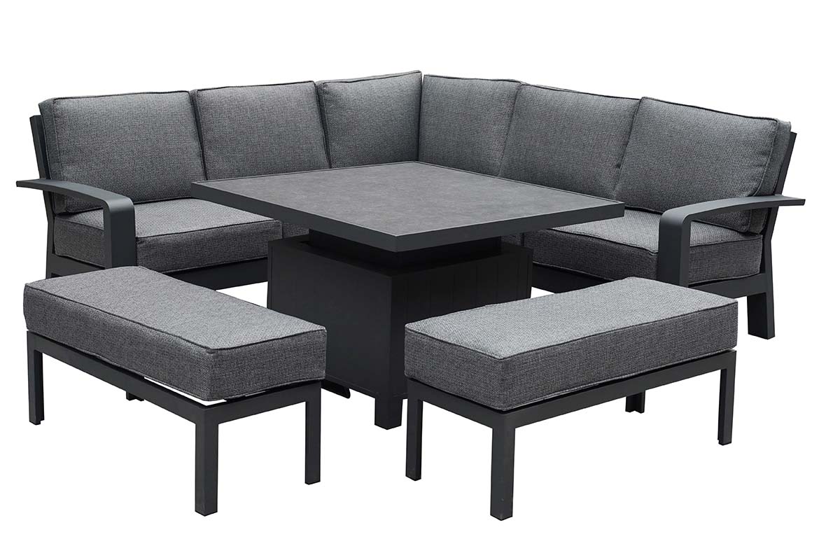 Aurora Square Casual Dining Set with Adjustable Table and Benches