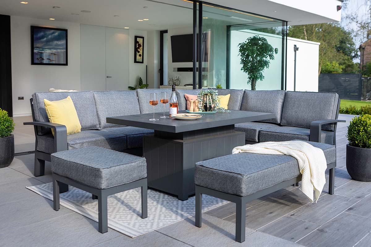 Aurora Rectangular Casual Dining Set with Gas Pump Adjustable Table and Benches