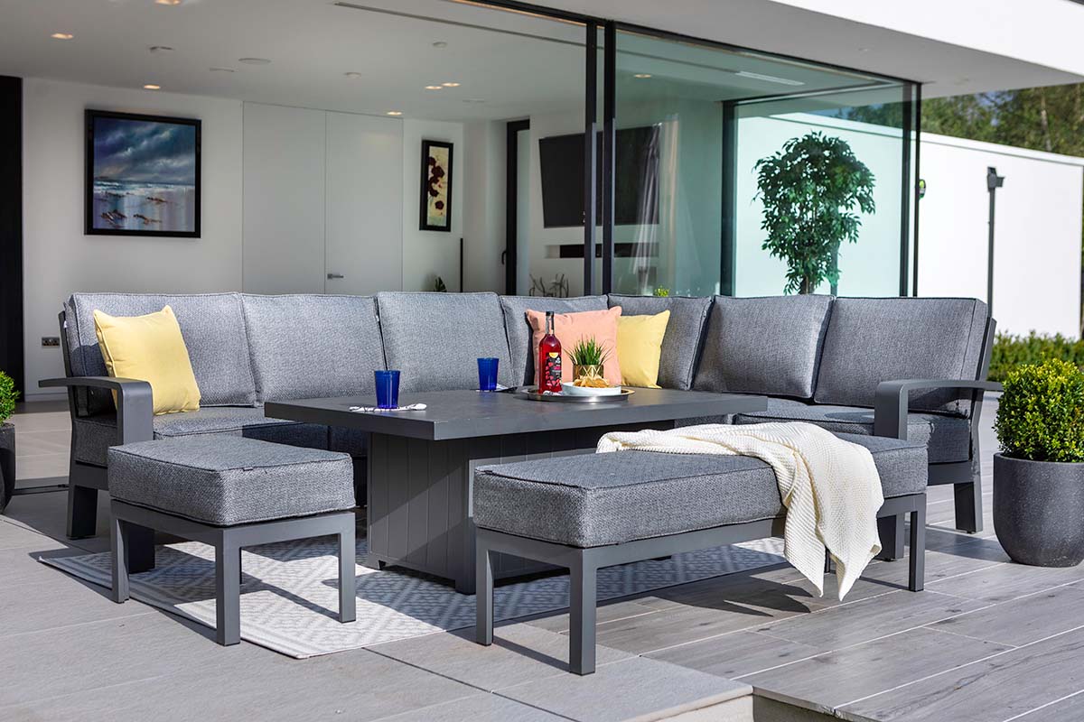 Aurora Rectangular Casual Dining Set with Gas Pump Adjustable Table and Benches