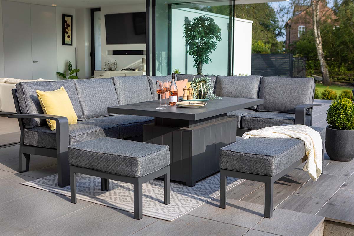 Aurora Rectangular Casual Dining Set with Gas Pump Adjustable Table and Benches
