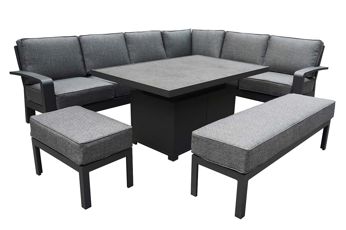Aurora Rectangular Casual Dining Set with Gas Pump Adjustable Table and Benches