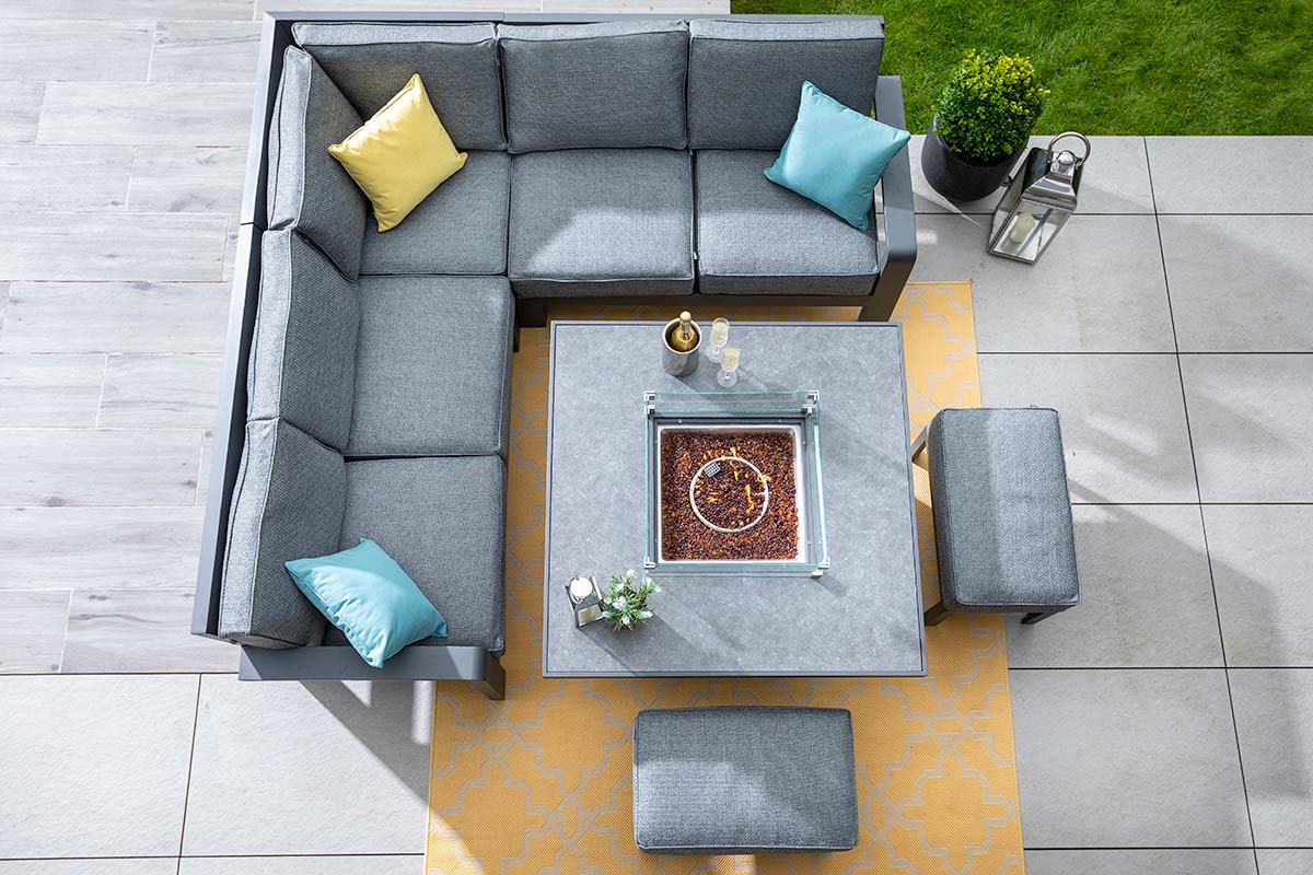 Aurora Square Casual Dining Set with Gas Fire Pit Table and Benches