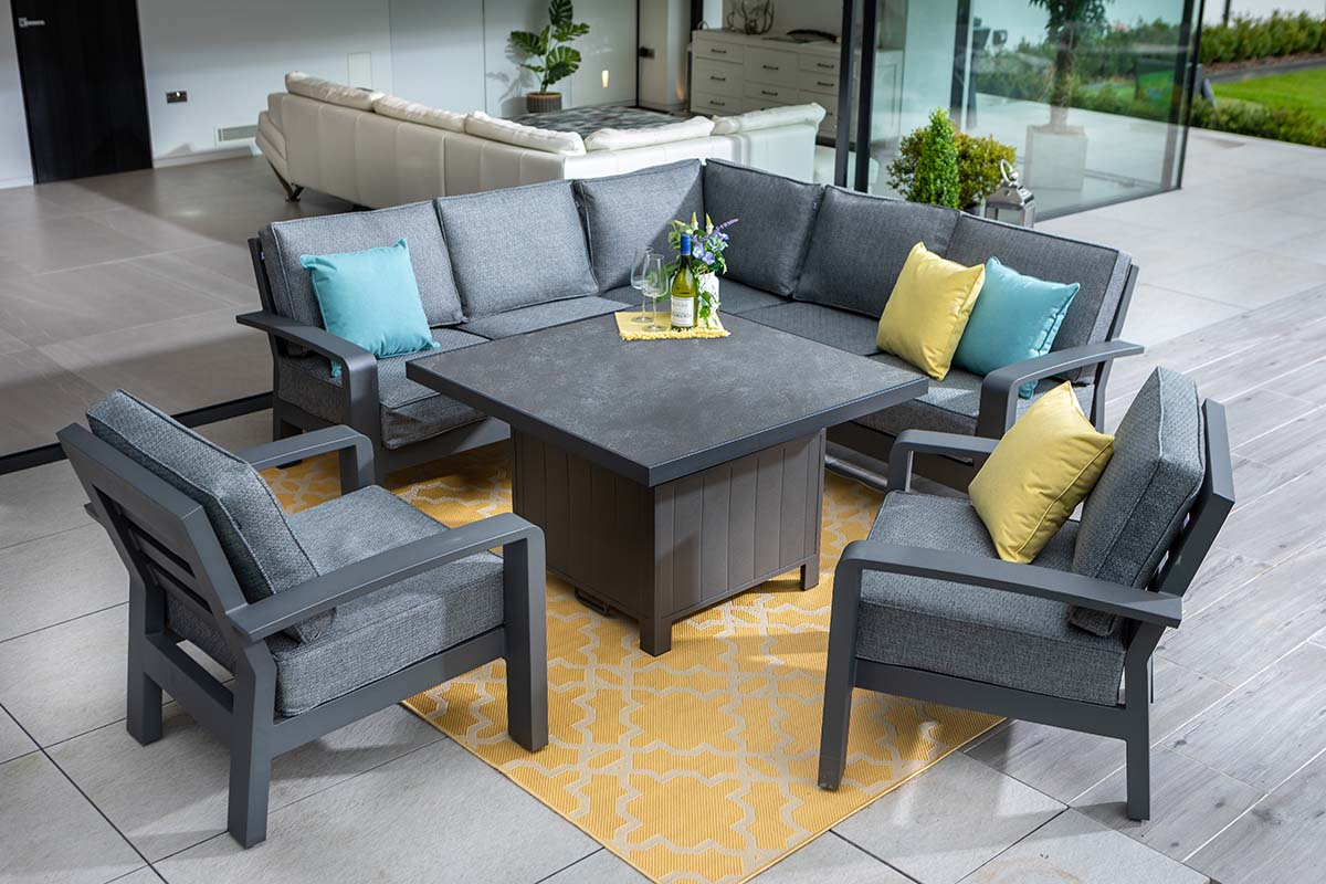 Aurora Square Casual Dining Set with Adjustable Table and Lounge Chairs