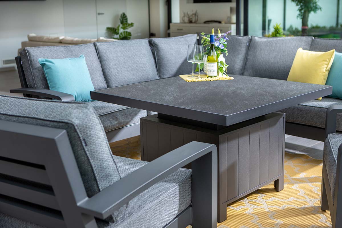 Aurora Square Casual Dining Set with Adjustable Table and Lounge Chairs