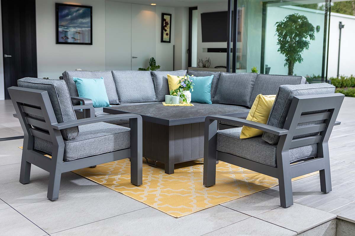 Aurora Square Casual Dining Set with Adjustable Table and Lounge Chairs