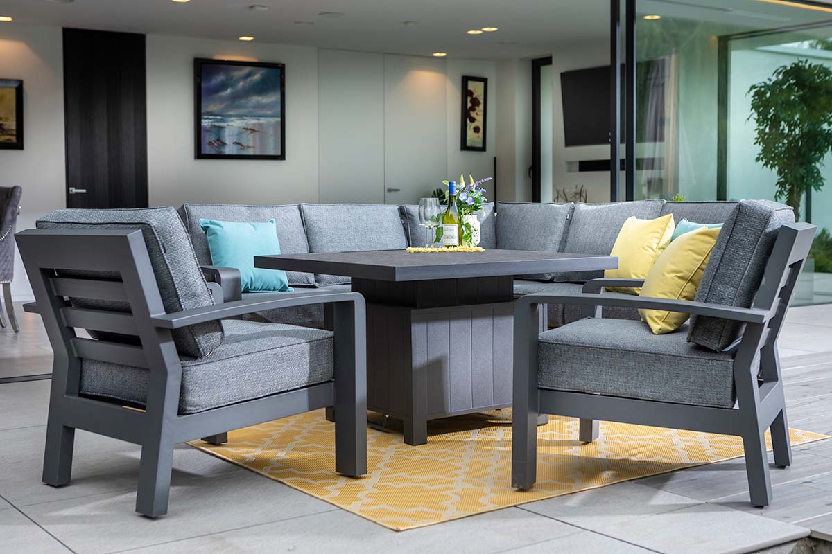 Aurora Square Casual Dining Set with Adjustable Table and Lounge Chairs