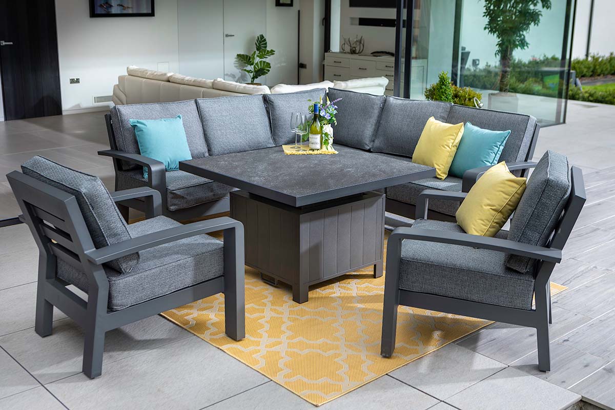 Aurora Square Casual Dining Set with Adjustable Table and Lounge Chairs
