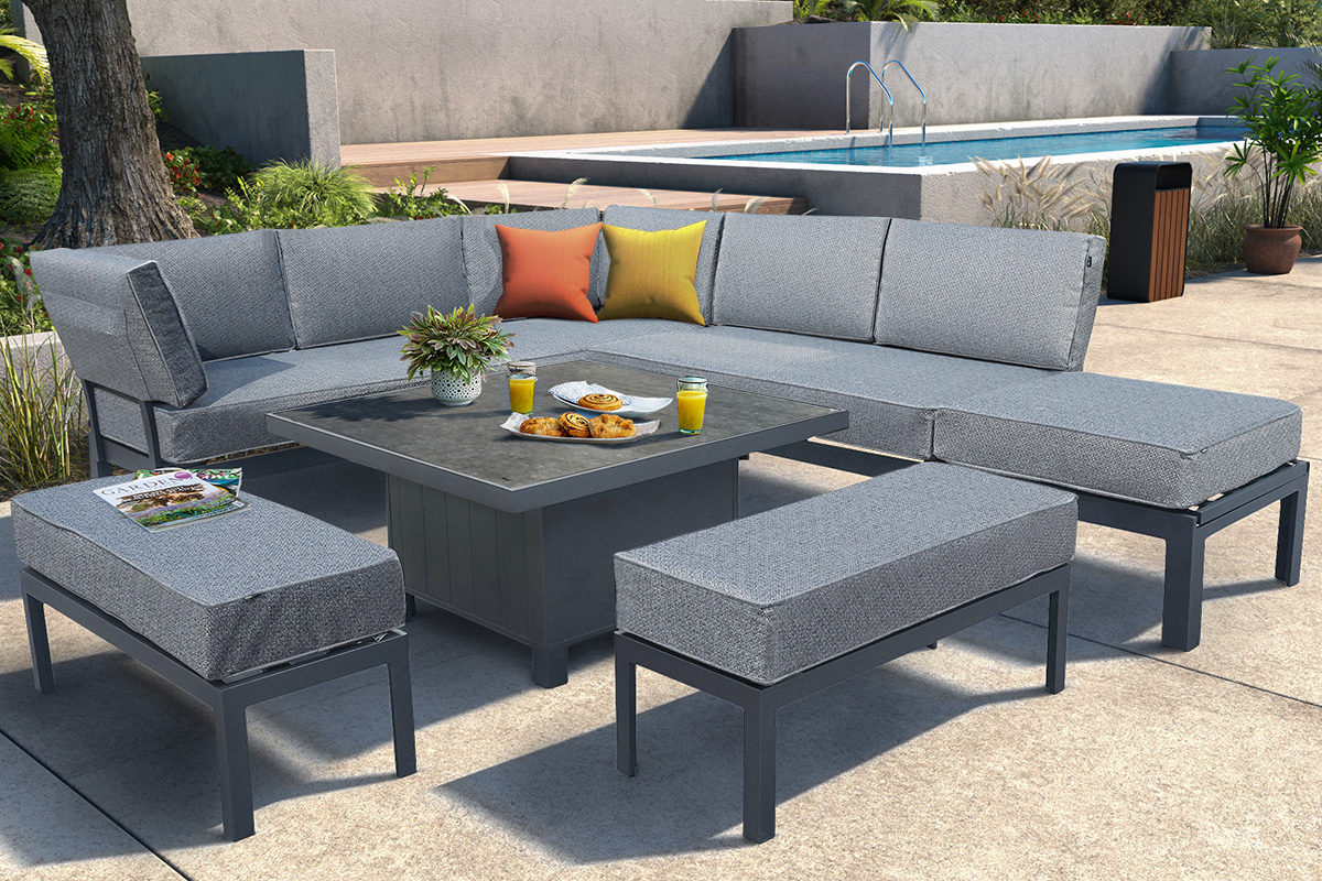 Aurora Comfort Corner Casual Dining Set with Integrated Lounger and Adjustable Table