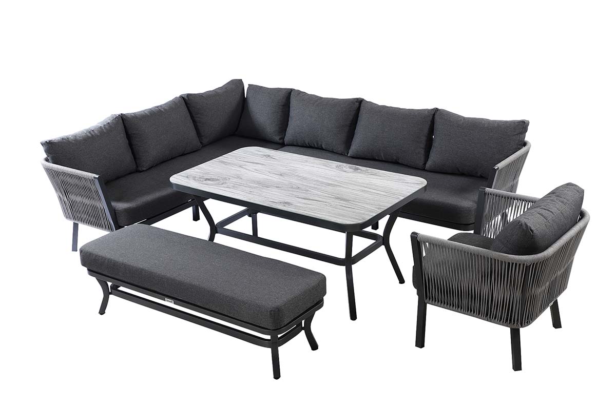 Dubai Rectangular Casual Dining Set with 2 Seat Bench