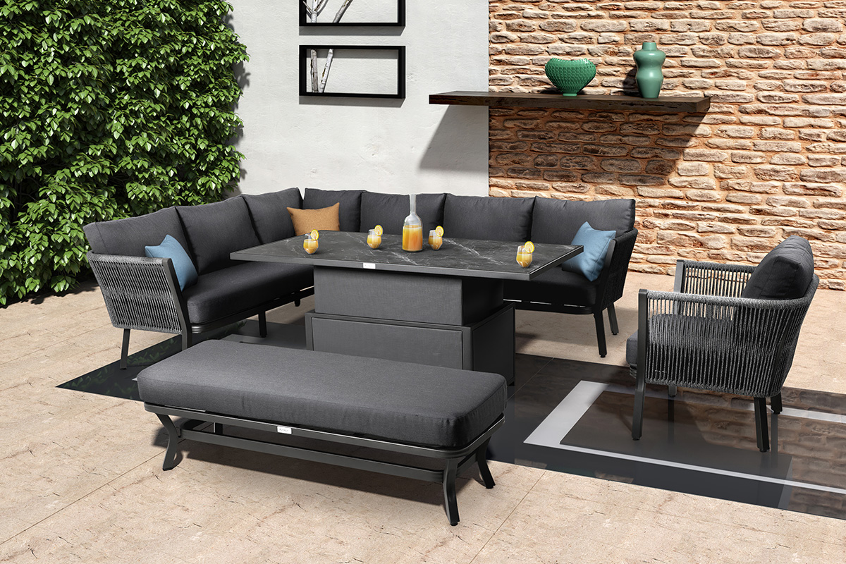 Sanza Rectangular Casual Dining Set with Gas Pump Adjustable Table
