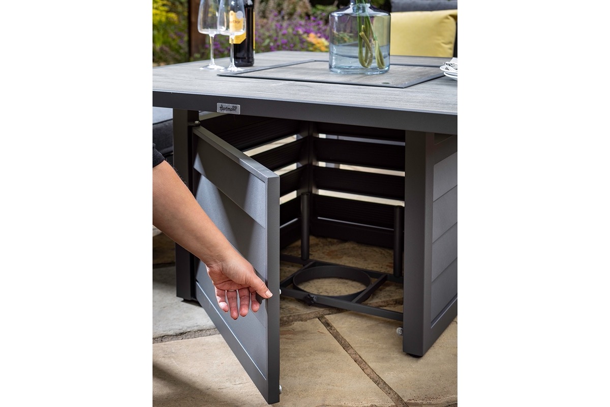 Sorrento Square Casual Dining Set with Gas Fire Pit Table and Stools