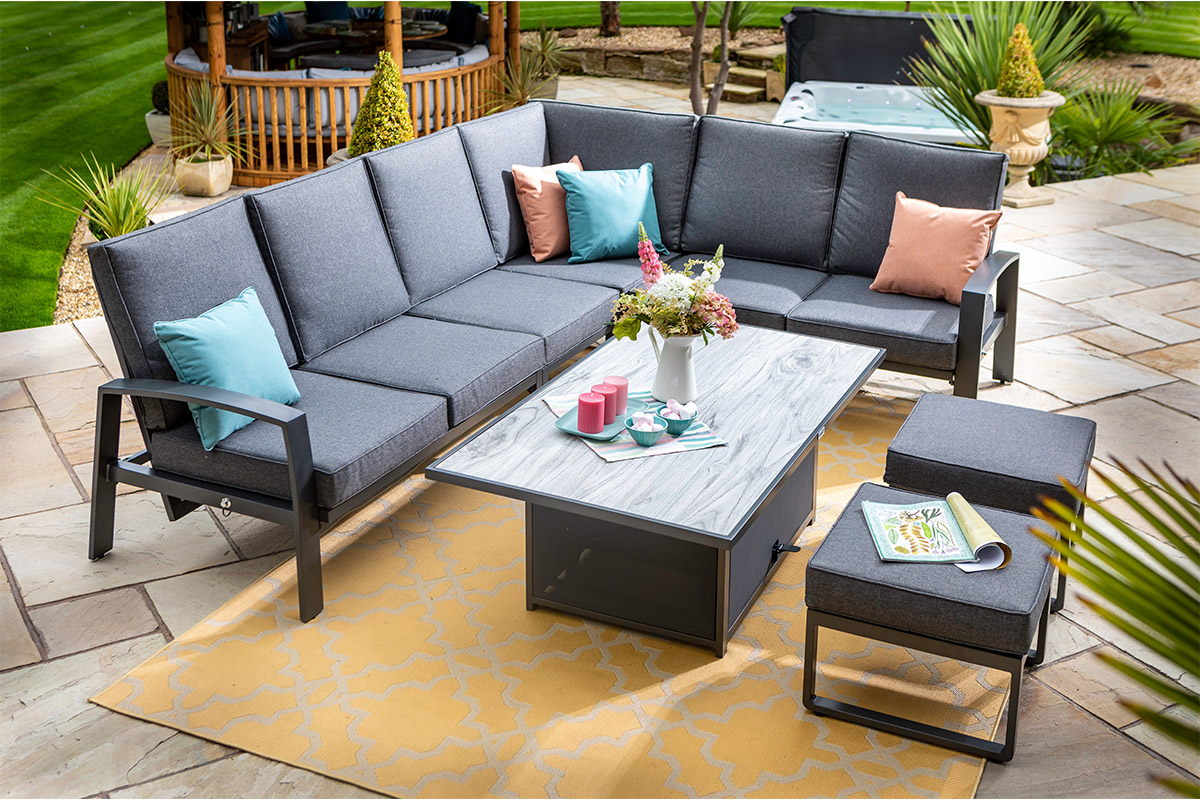 Vienna Reclining Rectangular Casual Dining Set with Gas Pump Adjustable Table  