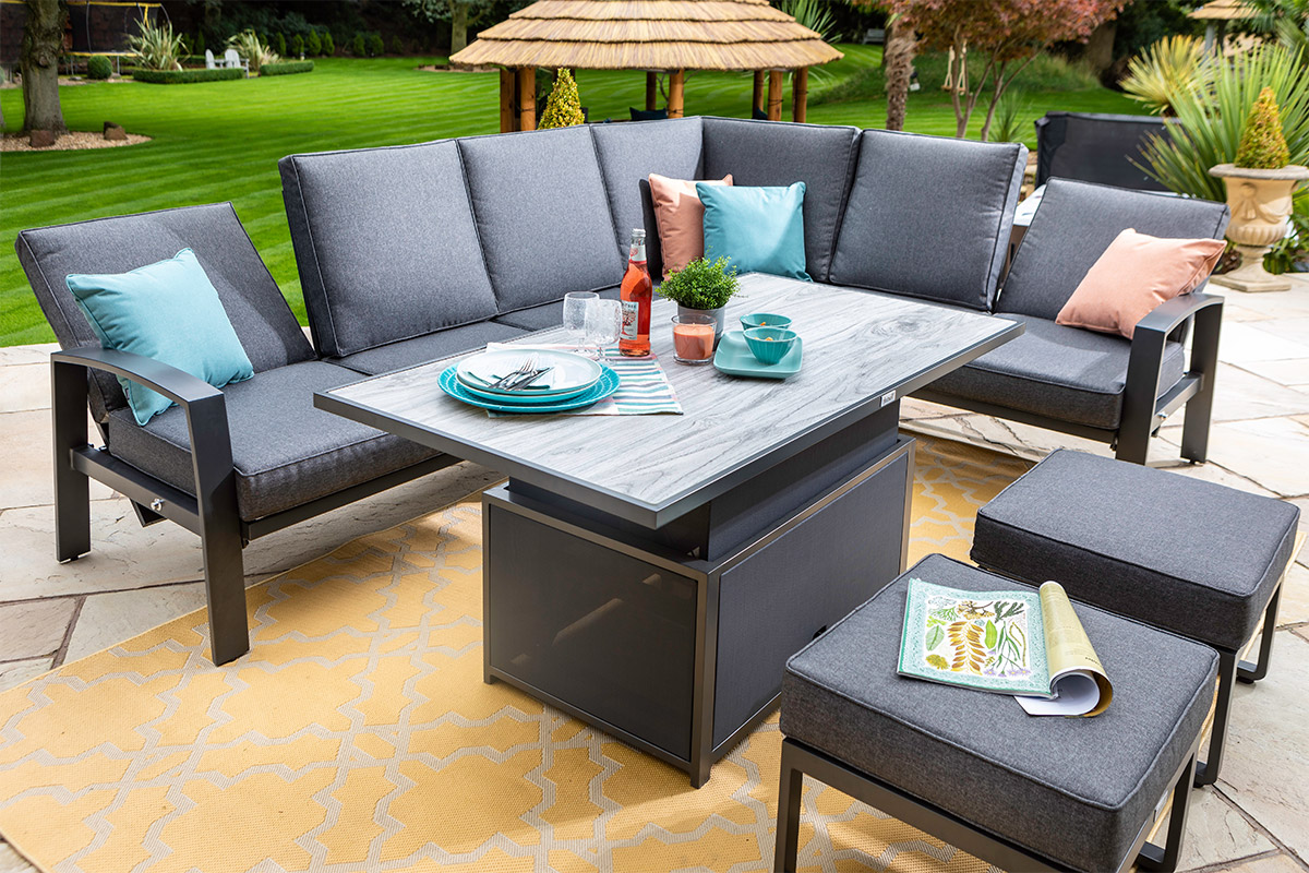 Vienna Reclining Rectangular Casual Dining Set with Gas Pump Adjustable Table  
