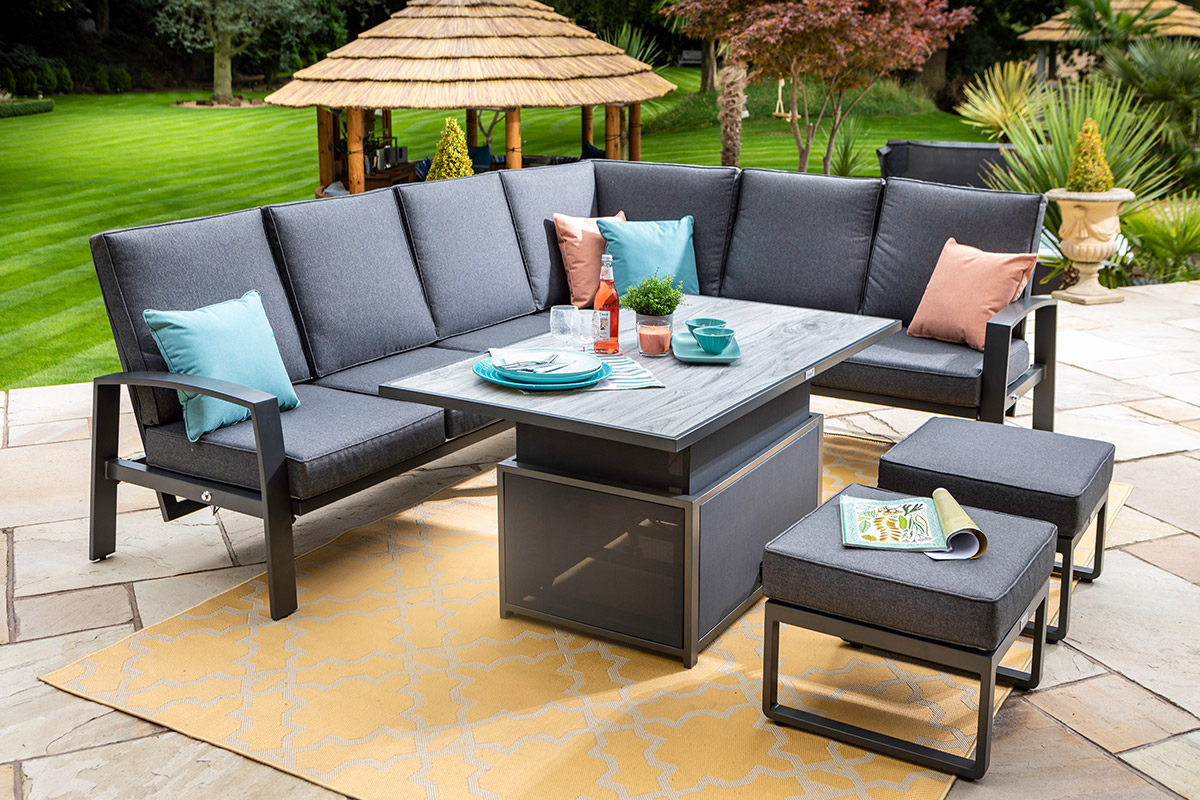 Vienna Reclining Rectangular Casual Dining Set with Gas Pump Adjustable Table  