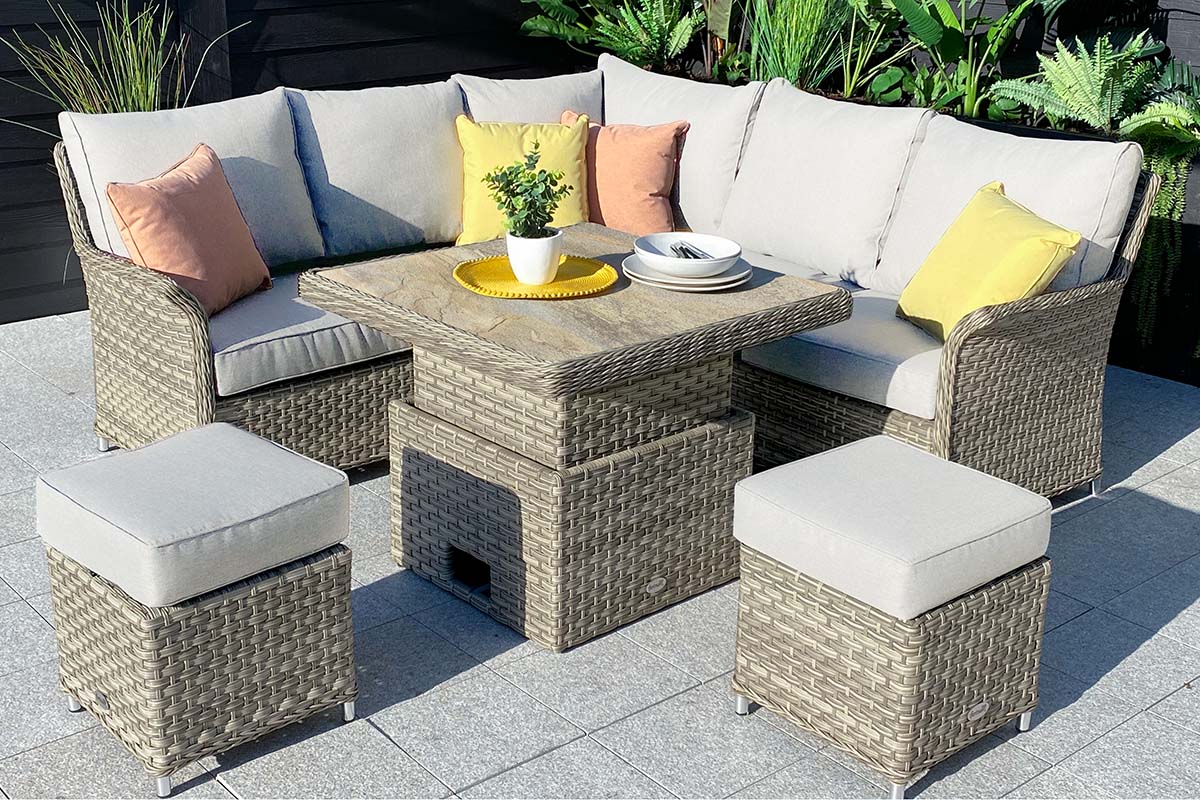 Heritage Square Casual Dining Set with Adjustable Table Heritage Weave Garden Furniture