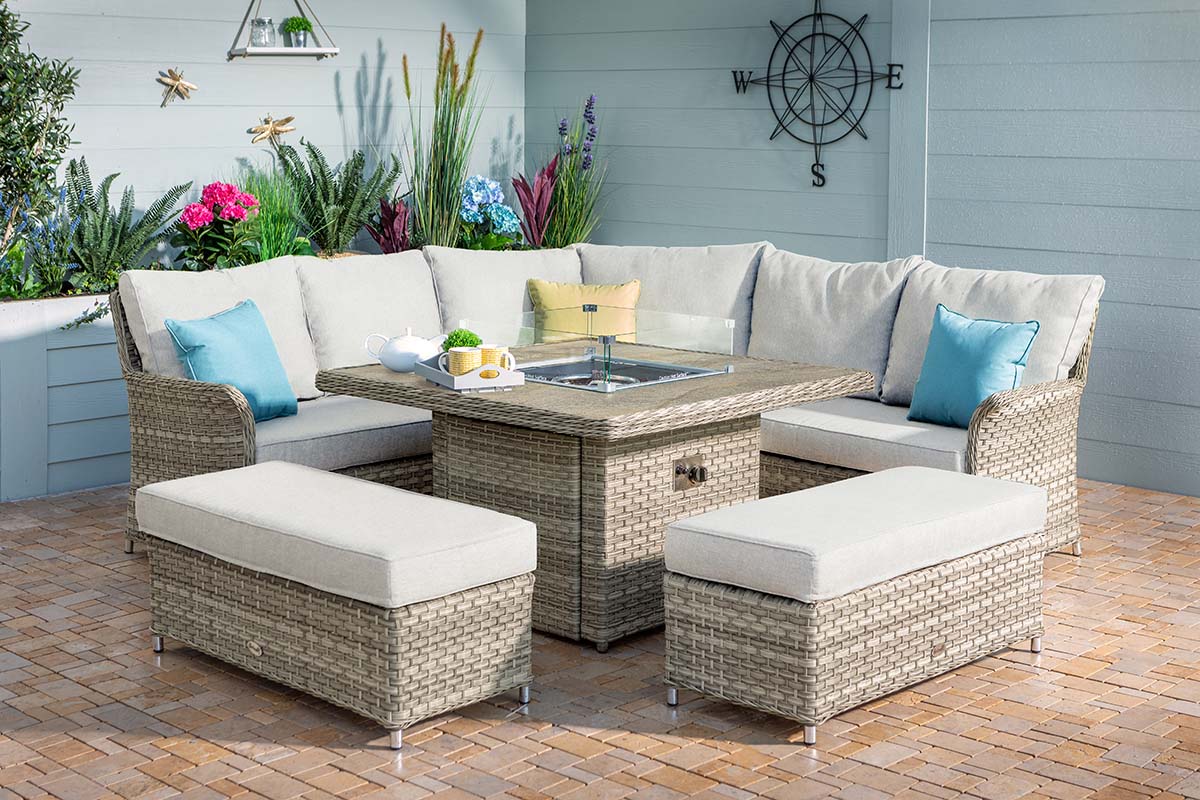 Heritage Grand Square Casual Dining Set with Gas Fire Pit Table 