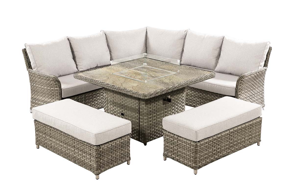 Heritage Grand Square Casual Dining Set with Gas Fire Pit Table 