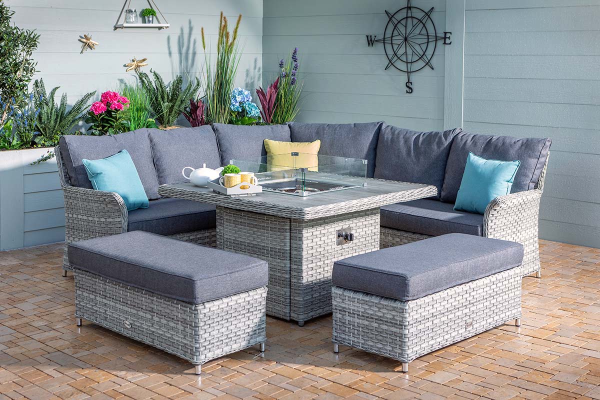Heritage Grand Square Casual Dining Set with Gas Fire Pit Table 