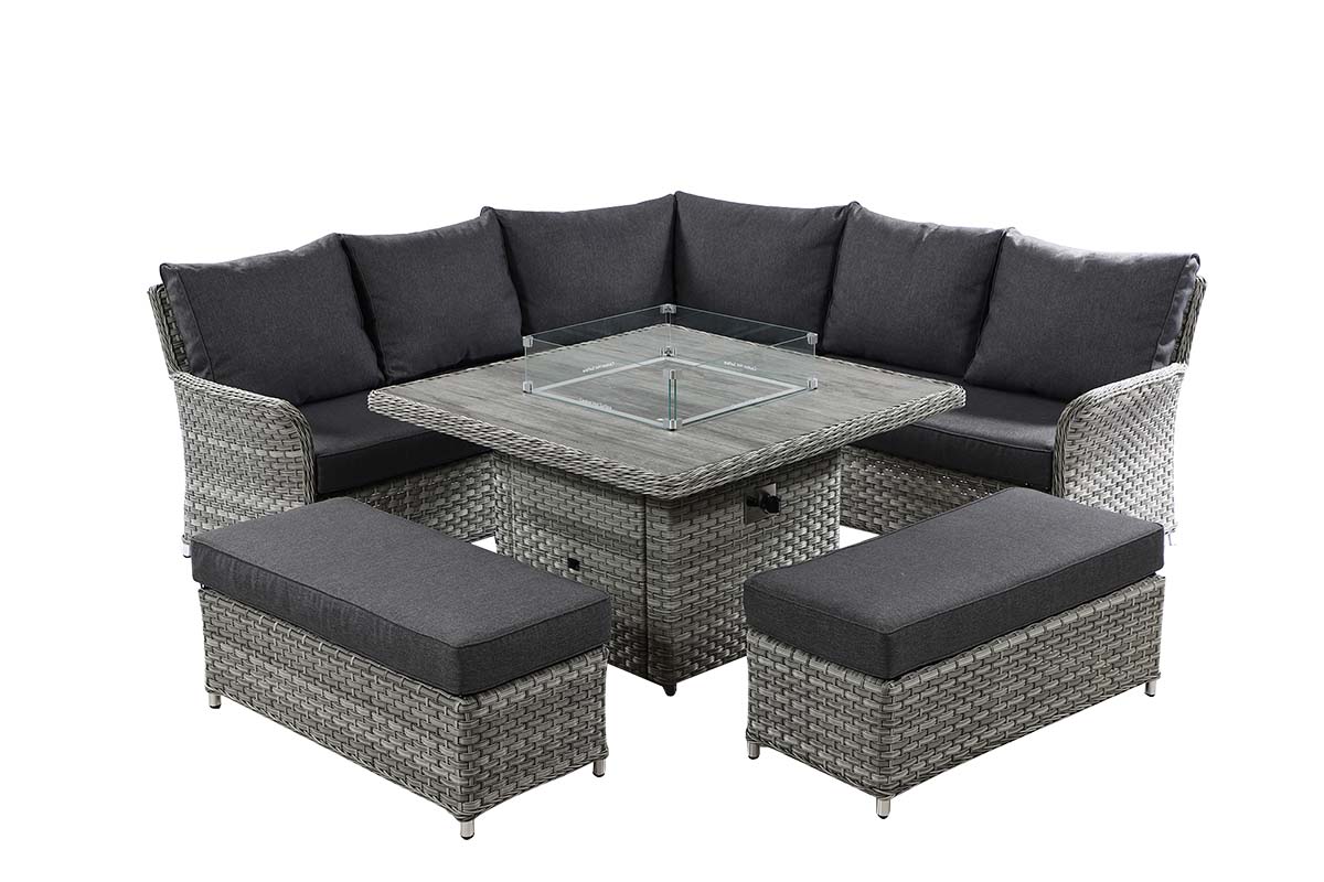 Heritage Grand Square Casual Dining Set with Gas Fire Pit Table 