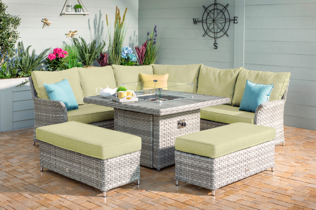 Heritage Grand Square Casual Dining Set with Gas Fire Pit Table 