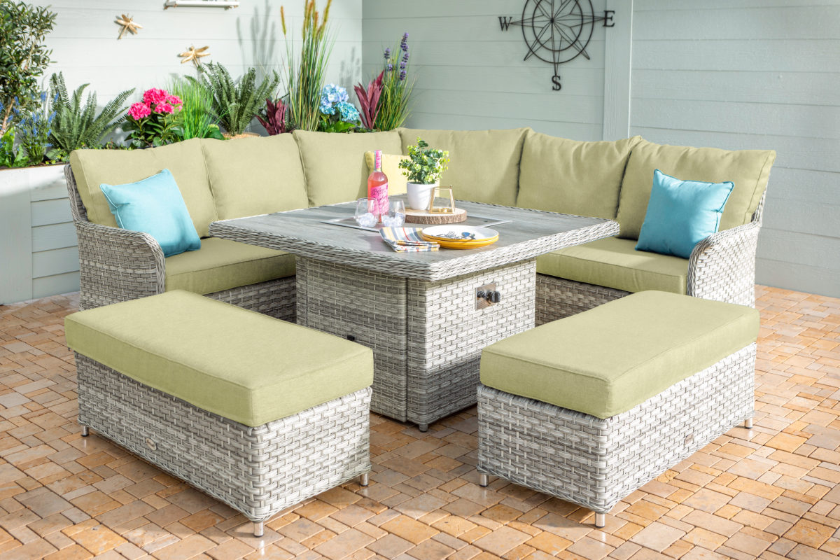 Heritage Grand Square Casual Dining Set with Gas Fire Pit Table 