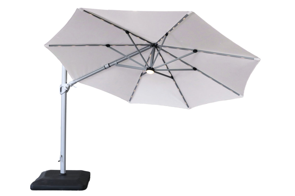 3.5m Round Caribbean Round Cantilever Parasol with Lights and Base