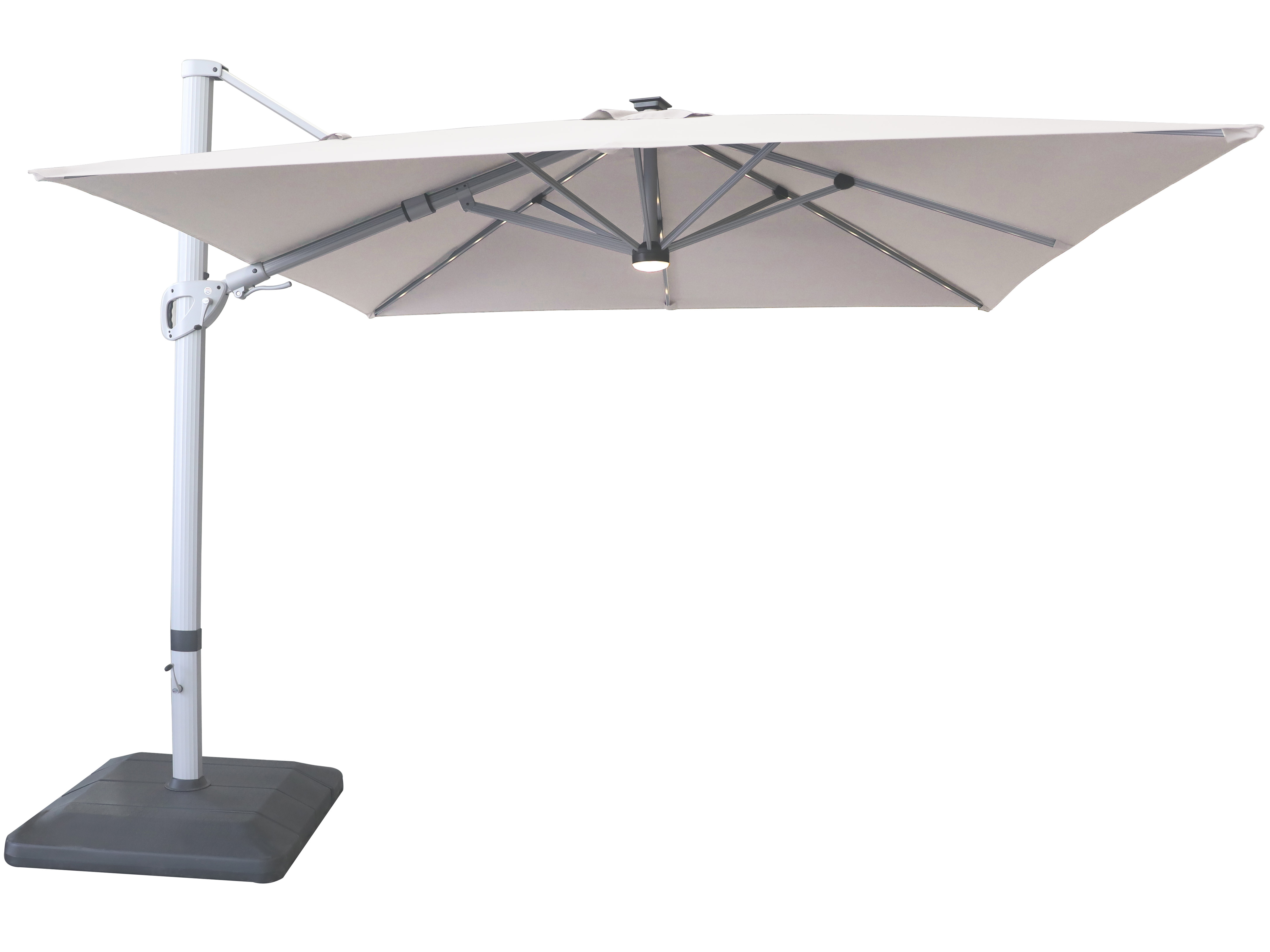 3m Square Caribbean Square Cantilever Parasol with Lights and Base