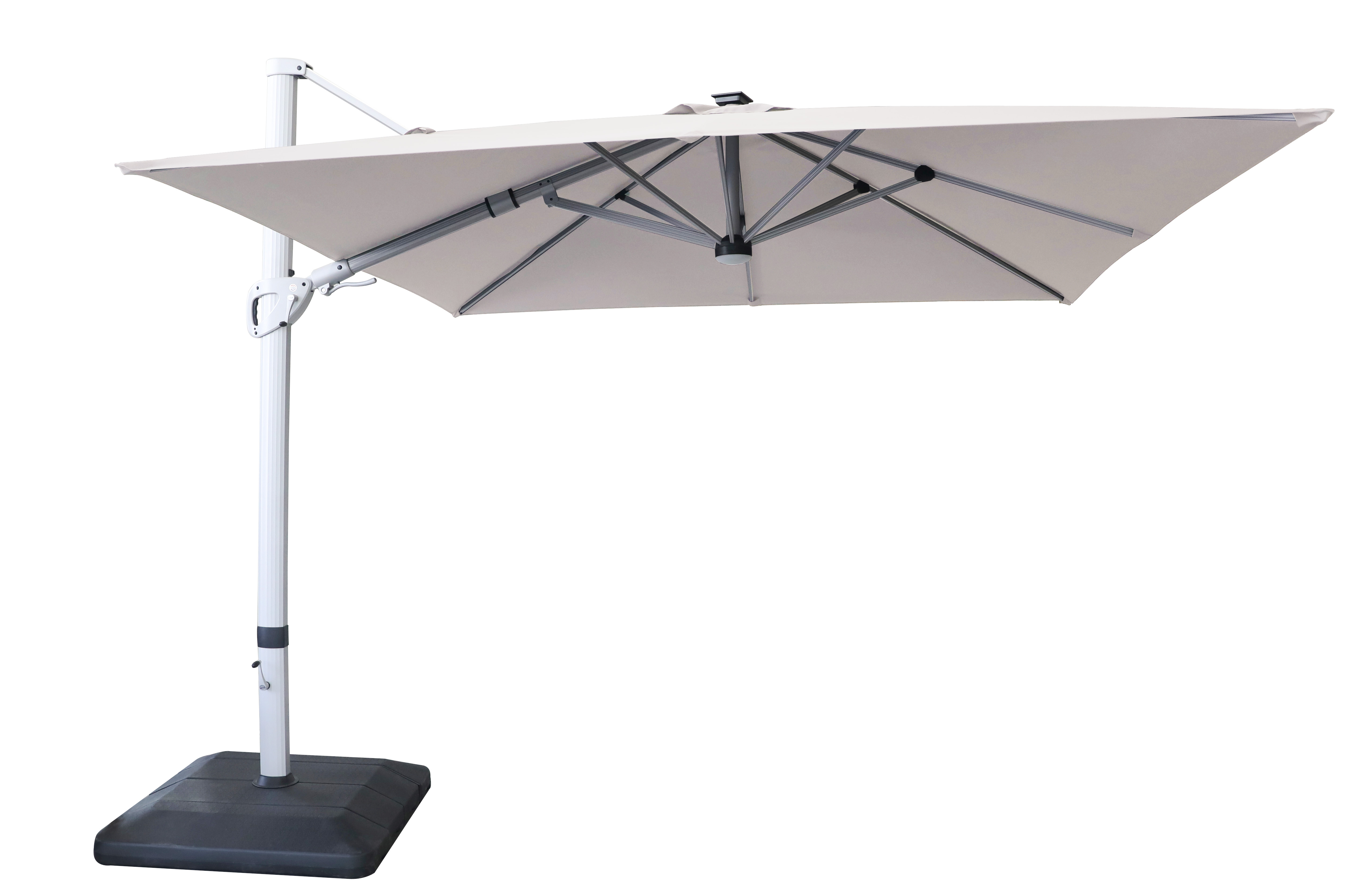 3m Square Caribbean Square Cantilever Parasol with Lights and Base