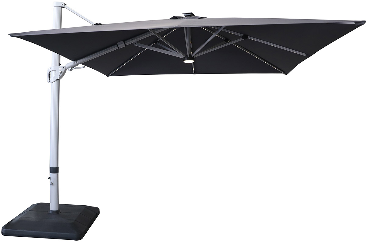 3m Square Caribbean Square Cantilever Parasol with Lights and Base